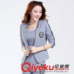 *韓版西服三件套 依格亞 春秋三件套運動套裝女休閑韓版開衫運動服大碼運動套裝女