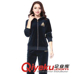 *女二件套 韓國天鵝絨運動服休閑套裝女款春秋大碼媽媽裝金絲絨運動衛衣套裝原始圖片3
