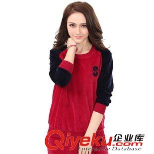 *女二件套 2015春季新款韓國絨拼色顯瘦圓領天鵝絨運動服休閑女裝媽媽休閑裝原始圖片3