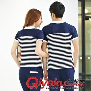 情侶運(yùn)動套裝 2015夏季zp情侶POLO衫 條紋休閑裝 男女短T運(yùn)動服套裝大碼衛(wèi)衣