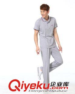 運(yùn)動套裝 2014新款男士運(yùn)動服大碼純棉翻領(lǐng)短袖T恤長褲運(yùn)動休閑套裝中老年原始圖片3