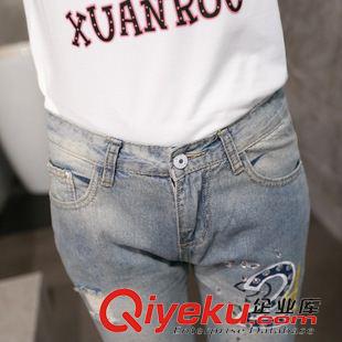 牛仔短褲 2015新款七分牛仔褲女 淺色寬松哈倫垮褲破洞牛仔原始圖片3