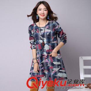 民族風(fēng)款 2015秋季新款韓版大碼女裝印花牛仔連衣裙原始圖片2