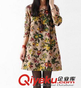 民族風(fēng)款 2015秋季新款女裝復(fù)古民族風(fēng)寬松大碼長袖寬松棉麻連衣裙