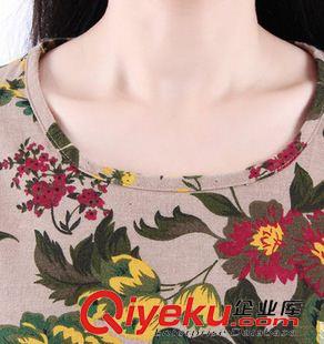 民族風款 2015春秋款新款棉麻印花大碼女裝長袖連衣裙原始圖片3