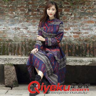 民族風款 民族風女裝2015秋冬新款斜襟三粒扣 半開襟連衣裙