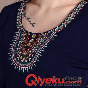 民族風款 2014秋季新款民族風刺繡花 蕾絲拼接大碼女裝圓領修身長袖女t原始圖片3