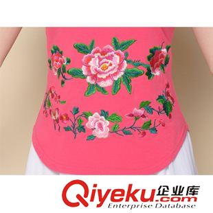 民族風款 2015年新款民族風繡花 中式領 弧形下擺短袖T恤原始圖片3