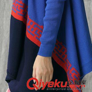 民族風(fēng)款 2014秋裝新款民族風(fēng)女裝大碼撞色不規(guī)則披肩 中長款針織毛衣開衫原始圖片2