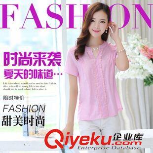 短袖T恤 2015新款棉麻襯衫女短袖修身大碼V領(lǐng)T恤女亞麻女士上衣夏