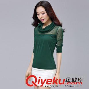長(zhǎng)袖T恤 2015秋季新款堆堆領(lǐng)大碼女裝網(wǎng)紗打底衫長(zhǎng)袖原始圖片3