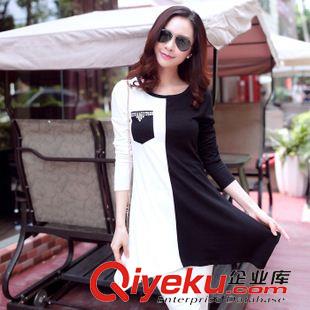 長袖T恤 2015秋女裝時尚印花拼接修身T恤衫學(xué)生裝上衣
