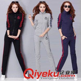 長袖休閑套裝 2015新款早春衛衣套裝女新款圓領撞色運動服韓版衛衣休閑套裝女