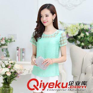 蕾絲雪紡衫 2015新款短袖蕾絲衫女夏韓版顯瘦圓領(lǐng)雪紡衫氣質(zhì)上衣打底小衫原始圖片2