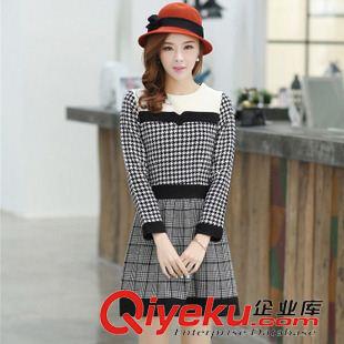 未分類 2014秋冬新款女裝千鳥格拼接長袖毛呢加厚連衣裙時尚休閑冬裙子原始圖片2