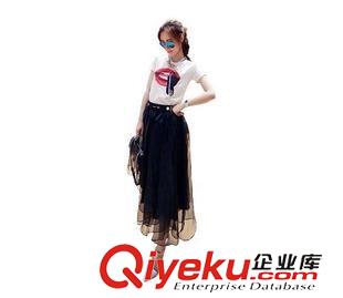 未分類 2014夏裝誘惑紅唇T恤 不規(guī)則歐根紗連衣裙半身裙套裝原始圖片3