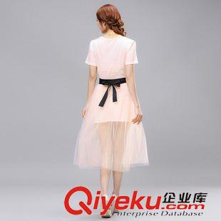 連衣裙 韓版兩穿小香風中長款印花字母t恤女+網紗大擺裙兩件套連衣裙夏裝原始圖片3
