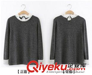 孕婦裝類 新款孕婦裝秋冬新品韓版孕婦針織衫蕾絲衣領(lǐng)孕婦上衣打底衫原始圖片3