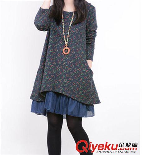 8月上新 2015秋季新款大碼韓版假兩件時尚潮流棉麻女裝長袖連衣裙原始圖片3