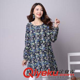 8月上新 2015秋季新款韓版大碼女裝 寬松圓領印花牛仔連衣裙原始圖片3