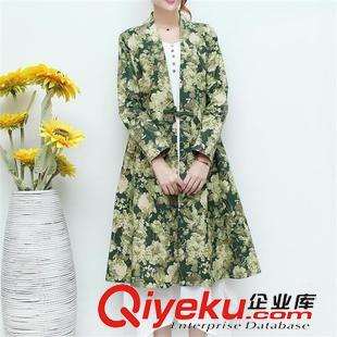 8月上新 2015秋裝新款民族風文藝棉麻大碼印花女裝 風衣寬松外套長款原始圖片2