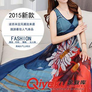 2015夏季新款連衣裙  2015新款女高端歐美大牌桑蠶絲長(zhǎng)裙波西米亞沙灘裙真絲連衣裙批發(fā)原始圖片3