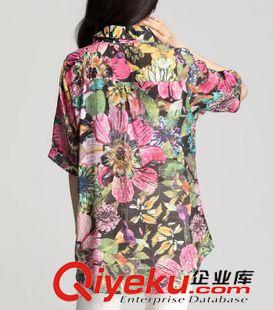 襯衣~~ 2015春夏裝新款V領(lǐng)碎花中長款韓版寬松短袖襯衫 女裝批發(fā)原始圖片3