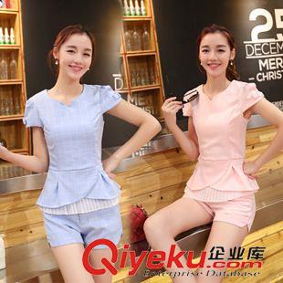 夏季休閑套裝/~~ 2015夏季新款顯瘦棉麻兩件套裙女韓版碎花短裙小清新圓領(lǐng)短袖套裝