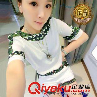 夏季休閑套裝/~~ 2015夏季韓版時(shí)尚氣質(zhì)簡(jiǎn)約短袖短褲拼接雪紡衫套裝兩件套女裝批發(fā)原始圖片2