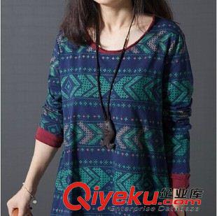 2015秋冬季寬松大碼系列 2015秋季新款大碼女裝民族風文藝范印花棉麻連衣裙