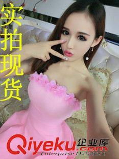 連衣裙 0670#夏季實(shí)拍新款裹胸花朵壓折露背綁帶連衣裙