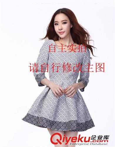 連衣裙 *2013韓版秋裝女裝新品 氣質(zhì)簡約提花蛋糕連衣裙原始圖片2