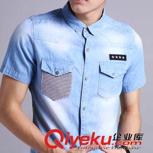 男裝專區(qū) 夏裝男士短袖襯衫韓版修身 潮流休閑半袖上裝牛仔襯衣男大碼原始圖片2