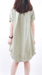 速賣通貨源 2014夏季新款韓版女裝大碼寬松休閑褶皺圓領(lǐng)短袖連衣裙原始圖片2