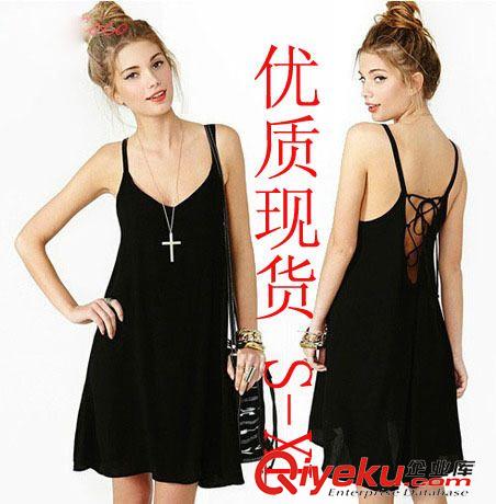 Ebay.亞馬遜 熱賣 歐美性感連衣裙 露背系帶低領雪紡吊帶裙原始圖片2