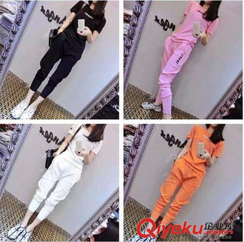Ebay.亞馬遜 熱賣 運(yùn)動(dòng)套裝女夏季歐洲站2015夏裝新款潮時(shí)尚短袖九分褲休閑套裝女夏原始圖片2