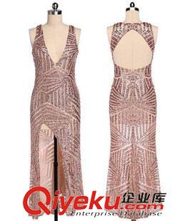 Ebay.亞馬遜 熱賣(mài) Ebay速賣(mài)通貨源 夏季新款時(shí)尚閃光亮片V領(lǐng)高腰露背性感連衣裙原始圖片2