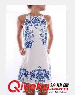 Ebay.亞馬遜 熱賣 速賣通Ebay外貿(mào)歐美女士無袖圓領印花雪紡連衣裙原始圖片2