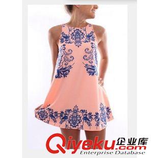 Ebay.亞馬遜 熱賣 速賣通Ebay外貿(mào)歐美女士無袖圓領印花雪紡連衣裙原始圖片3