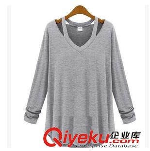 貿(mào)易出口 歐洲站2014春夏款新款時尚甜美百搭V領(lǐng)長袖T恤原始圖片2