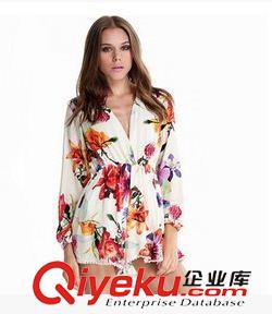 會員一區(qū) 2015ebay新款印花V領(lǐng)性感長袖 連體短褲原始圖片2
