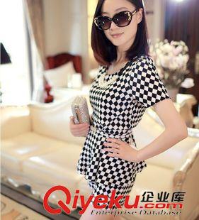 夏裝休閑套裝 2015夏裝新品 小清新黑白格休閑女套裝褲套裝兩件套 女原始圖片2