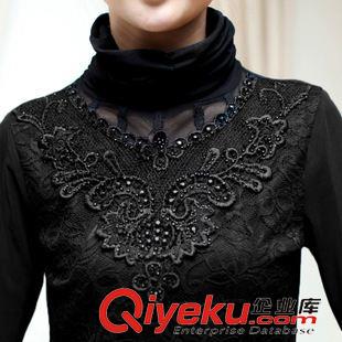 未分類 2014秋冬加絨打底衫 高領蕾絲打底衫厚冬 女式長袖T恤衫原始圖片3