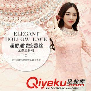 未分類 2014秋裝新品大碼女裝修身紗網蕾絲衫韓版顯瘦胖MM長袖蕾絲打底衫原始圖片2