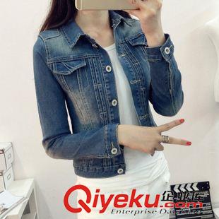2015年9月新款 2015 韓版秋冬裝長袖短款修身小外套女上衣 新款牛仔外套原始圖片3