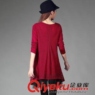 2015年8月新款 加肥加大碼女裝胖mm斤寬松顯瘦鏤空蕾絲拼接假兩件連衣裙原始圖片2