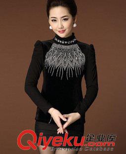 T 恤.打底衫 廠家熱批秋冬女裝加絨加厚長袖女t恤絲絨大碼修身網(wǎng)紗打底衫原始圖片2