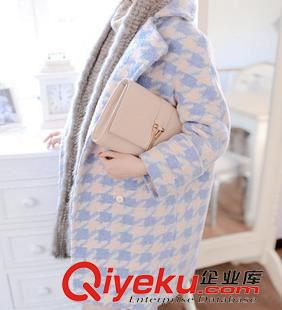 毛呢.大衣.風衣 2015秋新款毛呢外套女中長款韓版千鳥格繭型呢大衣原始圖片2