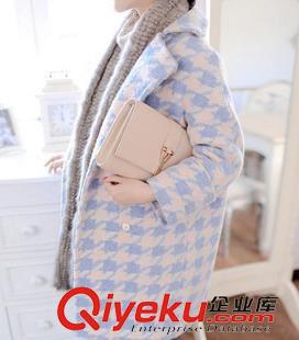 毛呢.大衣.風衣 2015秋新款毛呢外套女中長款韓版千鳥格繭型呢大衣原始圖片3