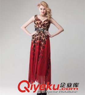 無袖連衣裙 2015歐美 春夏新款 豹紋漸變色 性感 禮服裙 大擺長裙原始圖片2